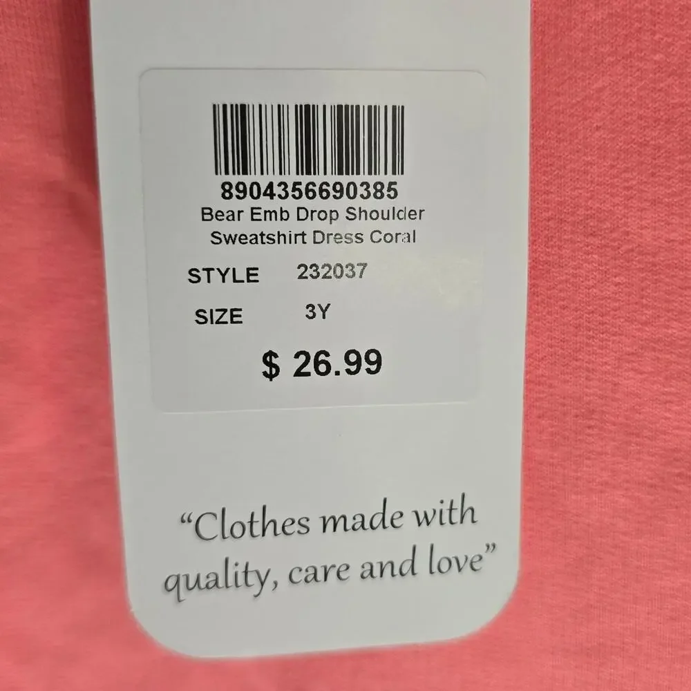 Beebay Girls Pink Bear Pocket Long Sleeve Dress 3t NWT